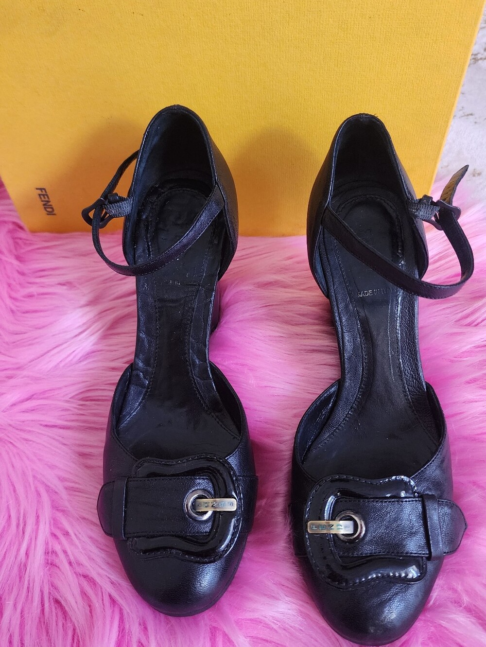 FENDI | Black Women's Ankle-Strap Heels with Buckle Accent